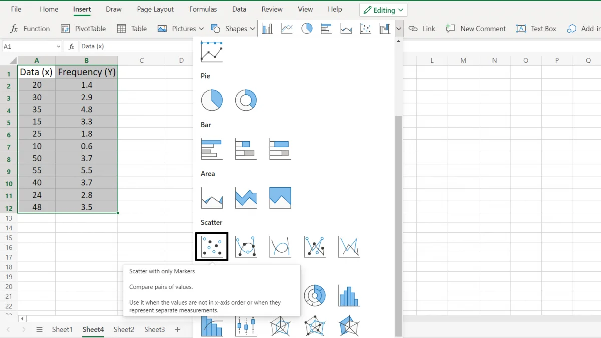 Select Scatter with only Markers in Excel