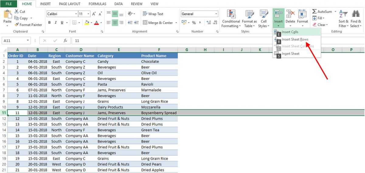 Hotkey for Inserting a Row 1