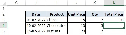 Operand Formula Result 1