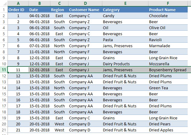 Selecting a Row to Insert a New Row 1