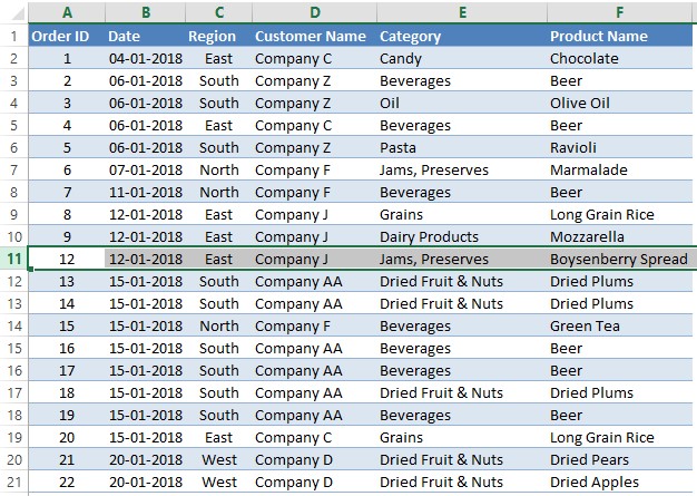 Selecting a Row to Insert a New Row 2