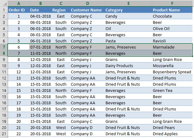 Selecting the Rows to Hide