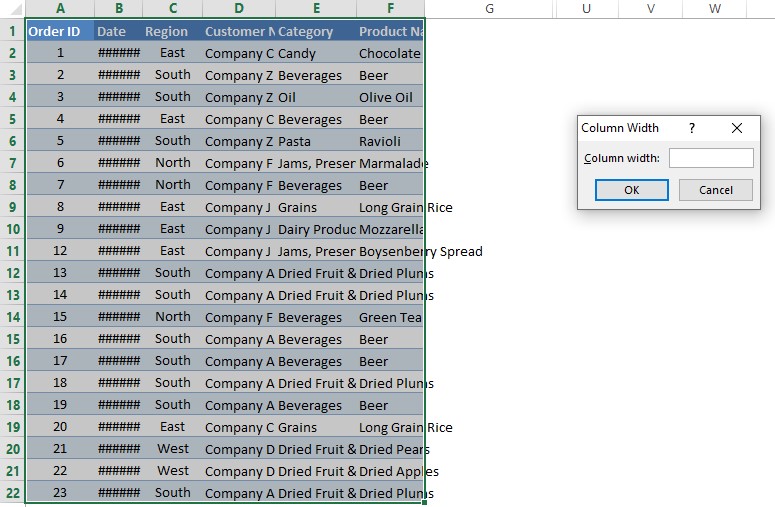 Column Width Dialog