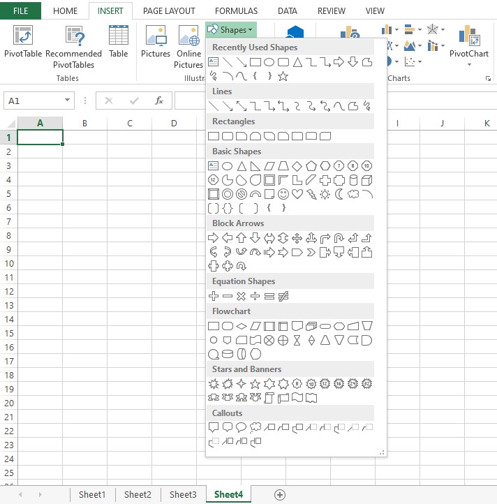 List of Options under SHAPES