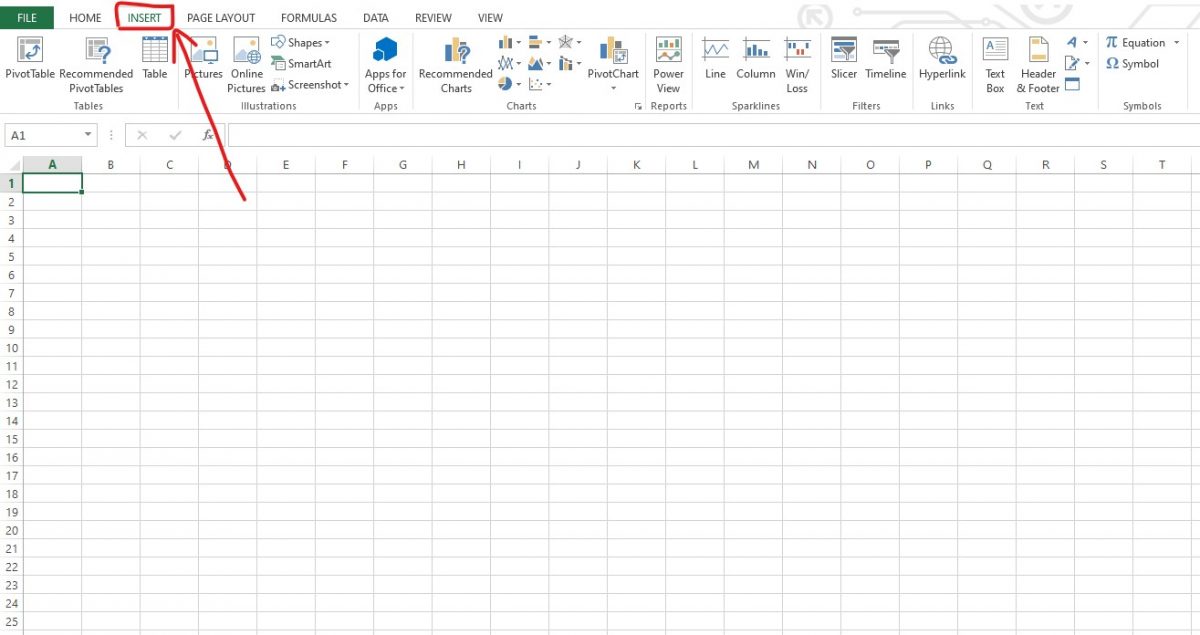 Locating the Insert Tab