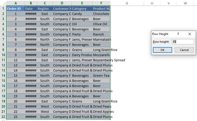 Row Height Dialog