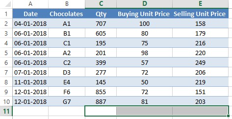 Selecting Cells for Total Row 1