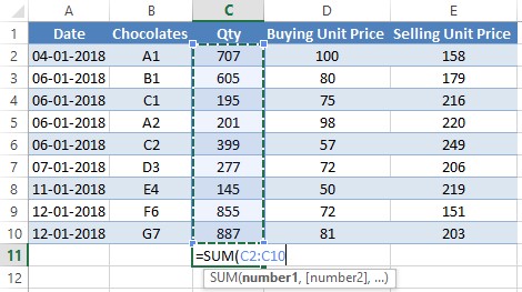 Selecting Cells for Totaling