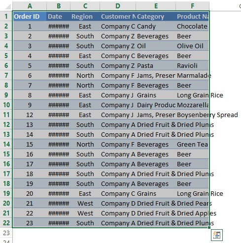 Selecting Cells to Change Size