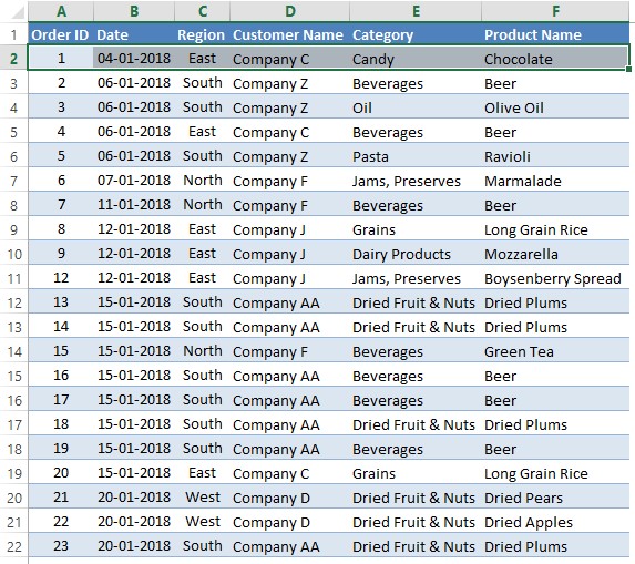 Selecting cells in each column