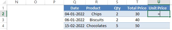 Starting a Formula with Equal to Sign