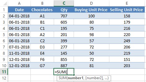 Typing SUM Formula