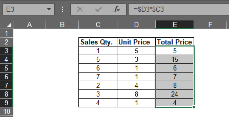 All Entries with Formulae Displaying Results