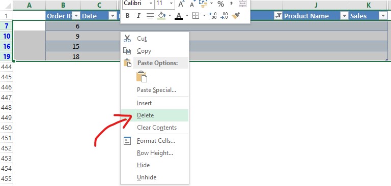 Choosing Delete Option