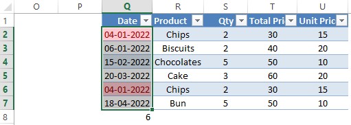 Duplicate Cells Highlighted