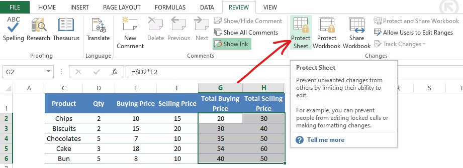 Protect Sheet Option