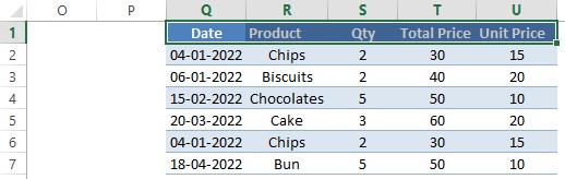 Selecting Header Row 1