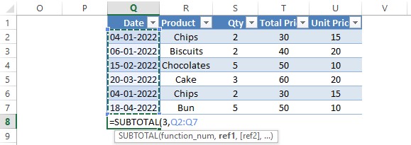 Selecting Range for Subtotal