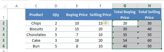 Selecting the Cells with Formula