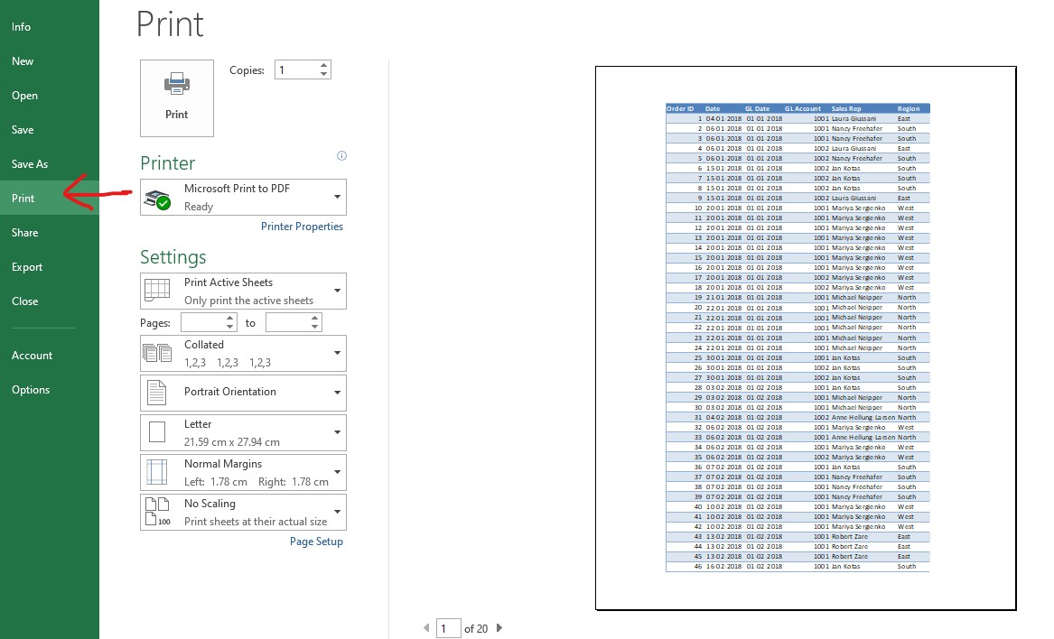 Locating Print Option