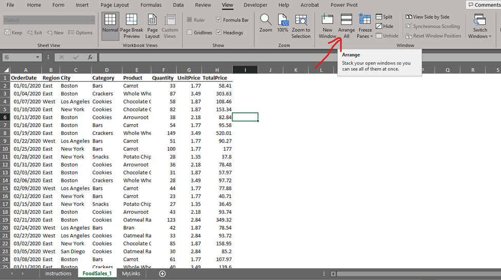 Locating the Arrange All option