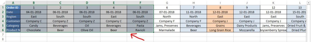 Selecting Columns A F