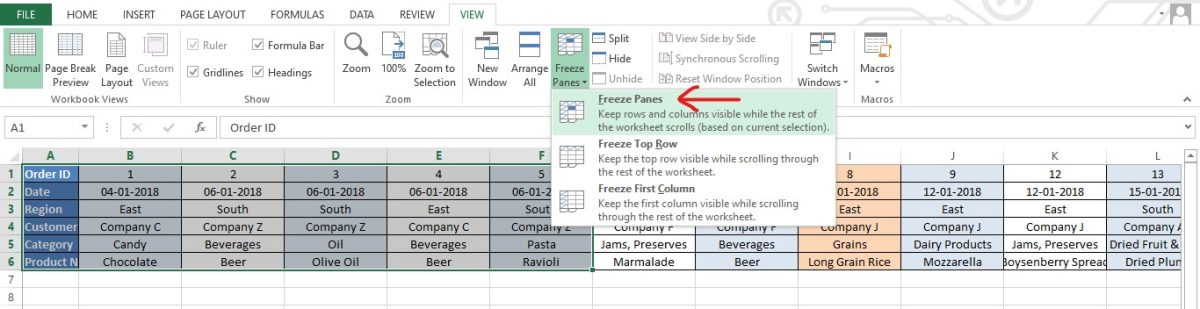 Selecting Freeze Panes 1