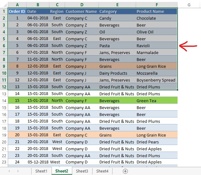 Selecting Row 1 12