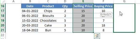 Selling Price Column Transported