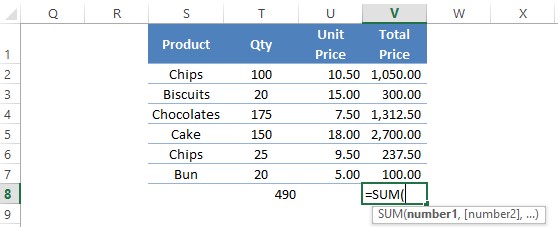 Typing Sum for Named Range