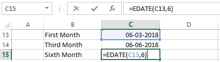 EDATE constructed for sixth month 1