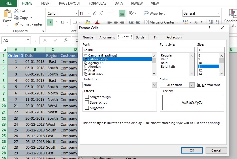 Format Cells Dialog