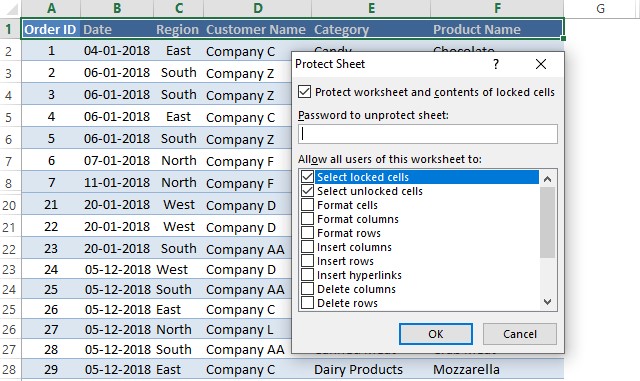 Protect Sheet Dialog