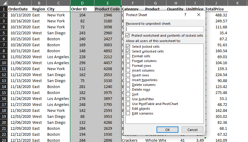 Protect Sheet Dialog