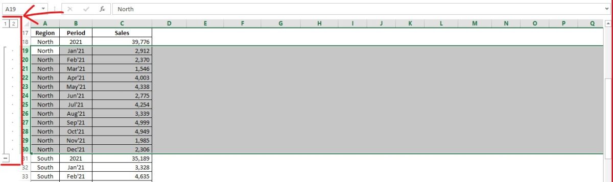 Rows Grouped North