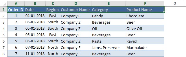 Selecting Header Row