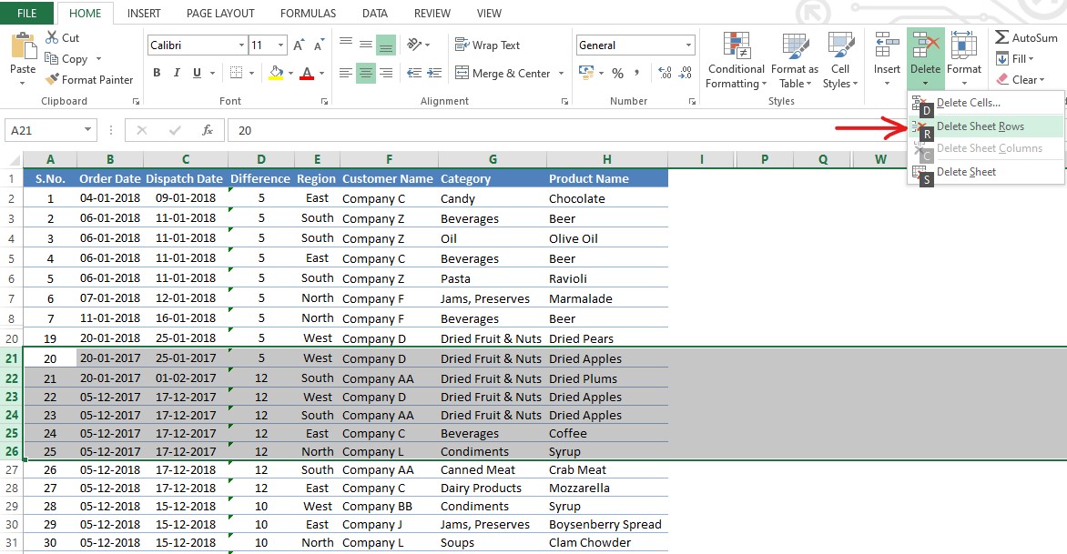 Delete Sheet Rows Option