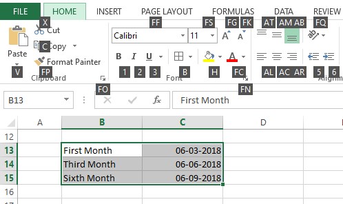 Hotkeys of Options within Home Tab