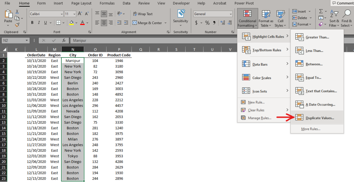 Locating Duplicate Values Option