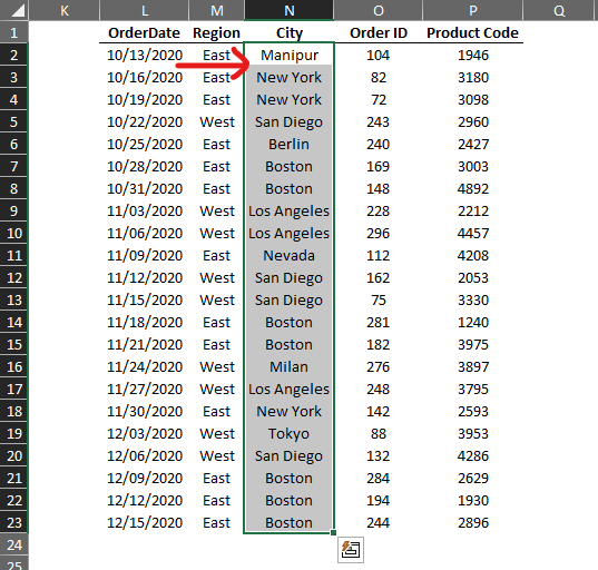 Selecting the Cities Column