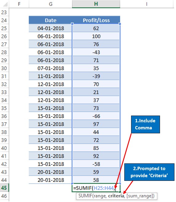 Formula prompt for criteria