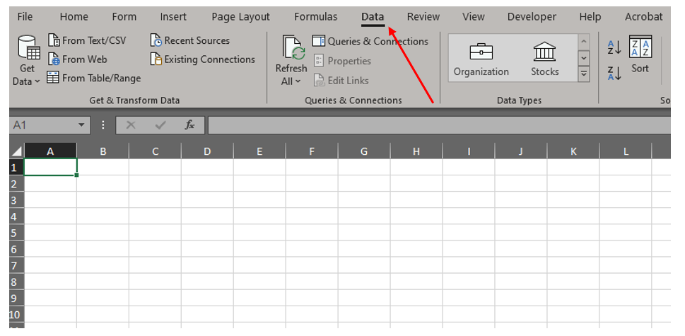 Locating the Data Tab 1