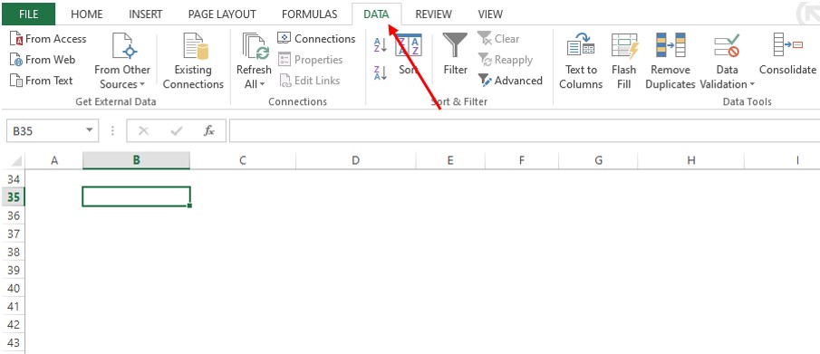 Locating the Data Tab