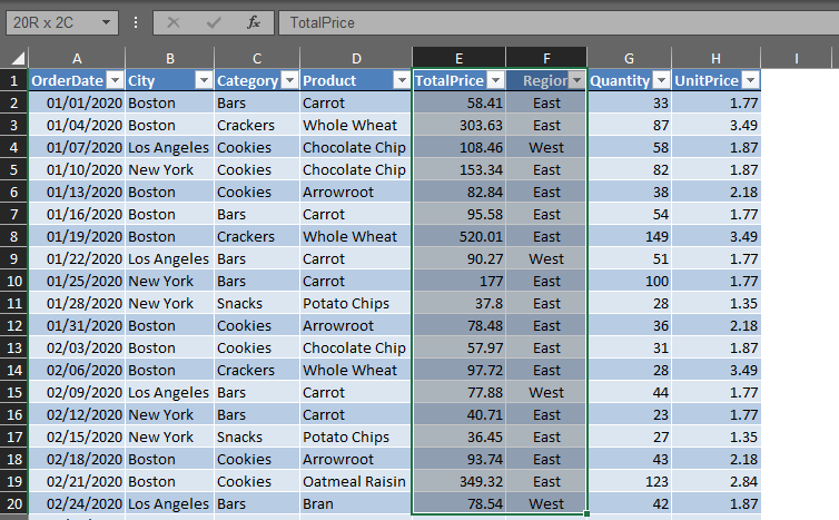 Selecting Columns to Move