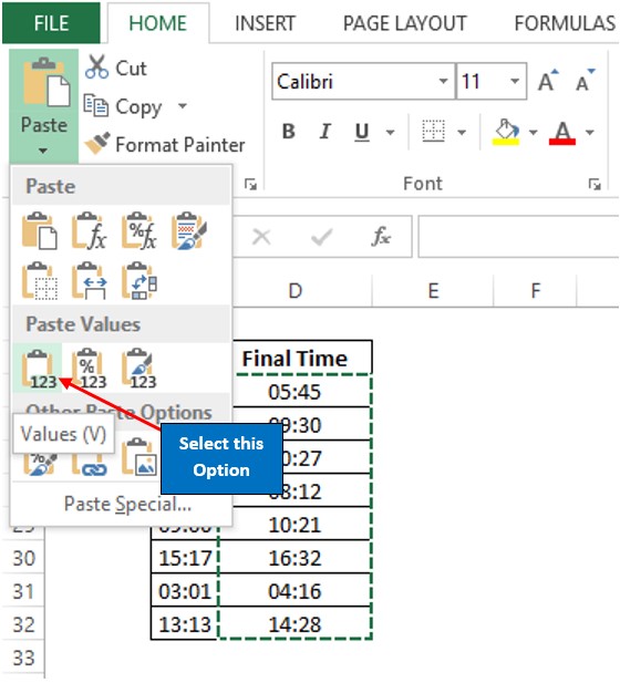 Selecting Paste Values