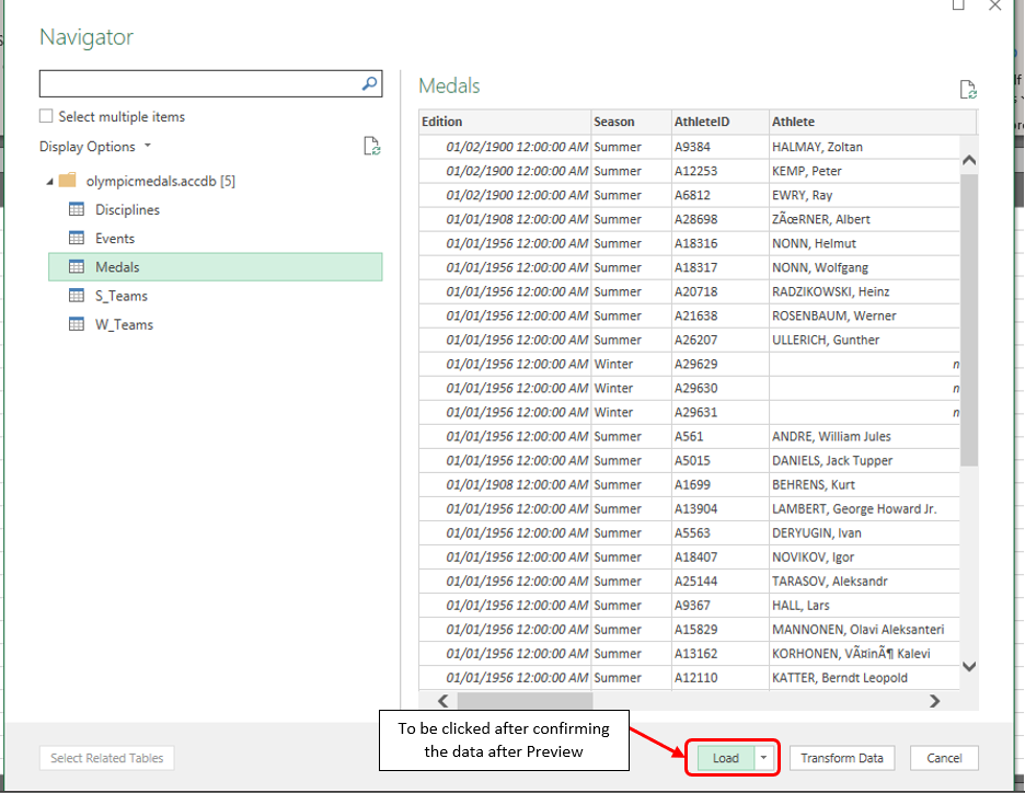 Selecting the Load option