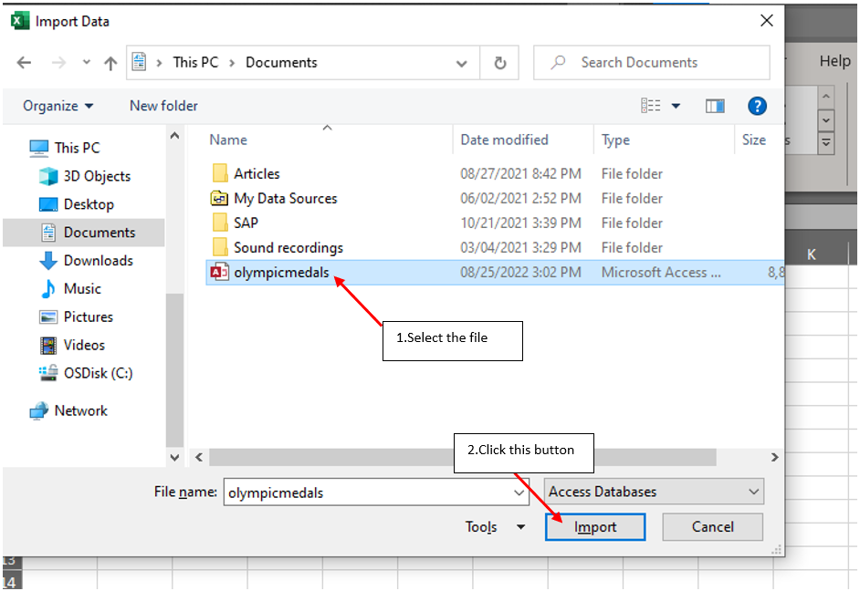 Selecting the MS Access File for Import
