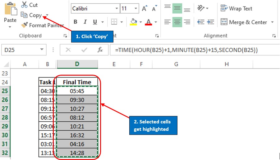 highlighting copied cells