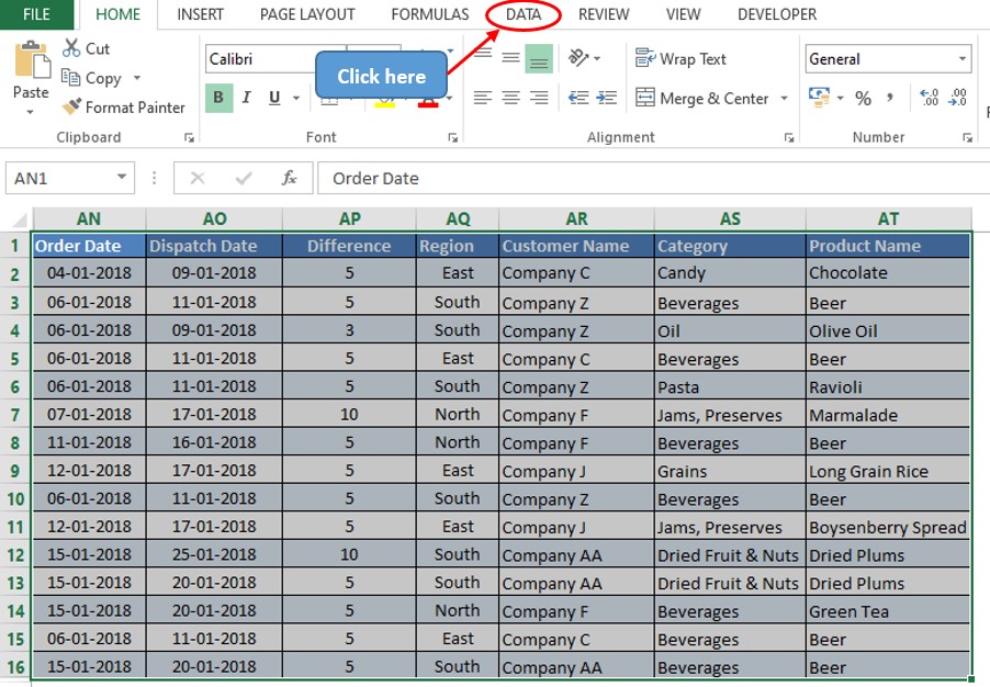 Locating Data Tab