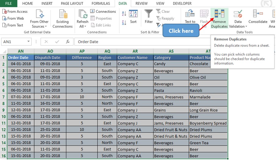 Locating Remove Duplicates Option